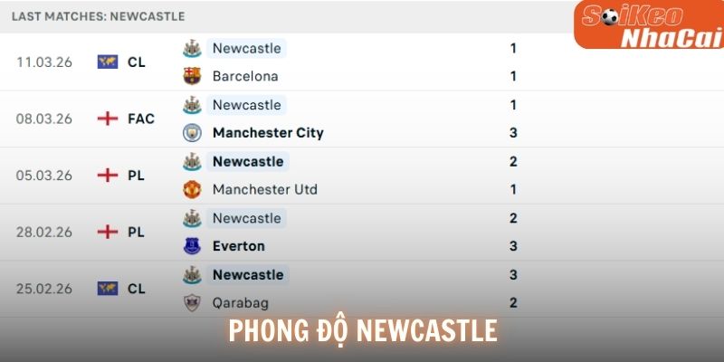 Phong độ Newcastle