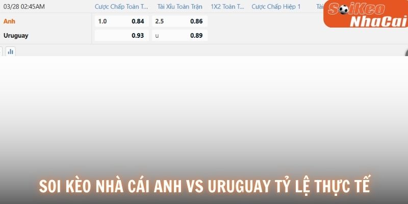 Soi kèo nhà cái Anh vs Uruguay tỷ lệ thực tế