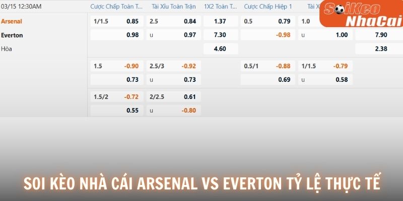 Soi kèo nhà cái tỷ lệ kèo Arsenal vs Everton trên bảng cược