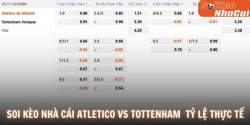 Soi kèo nhà cái Atletico Madrid vs Tottenham tỷ lệ thực tế