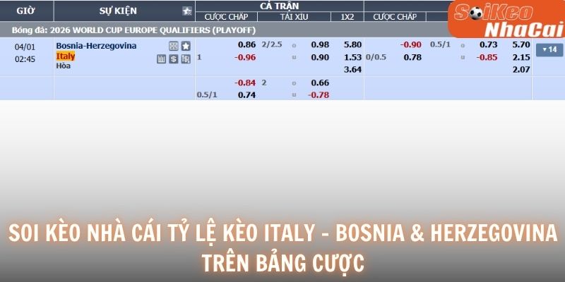 Soi kèo nhà cái tỷ lệ kèo Bosnia & Herzegovina vs Italy