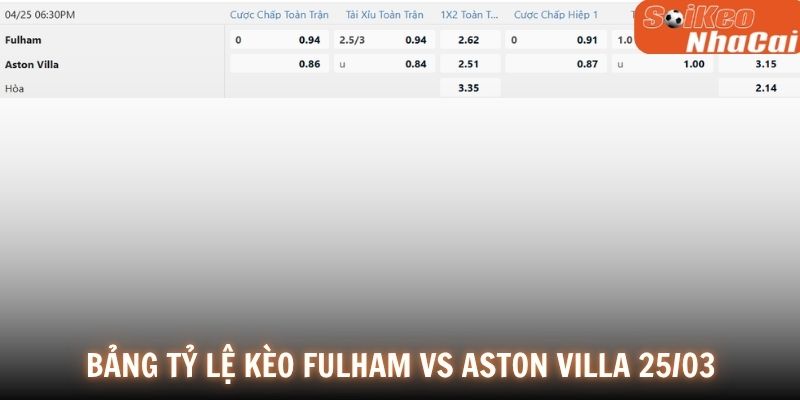 Soi kèo nhà cái Fulham vs Aston Villa tỷ lệ thực tế