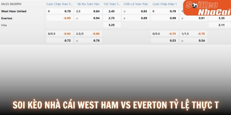 Soi kèo nhà cái West Ham vs Everton tỷ lệ thực tế